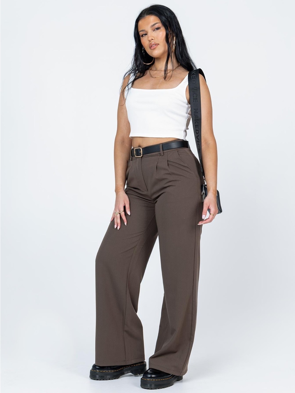 High-Waist Wide-Leg Brown Trousers - Picture 5 of 5